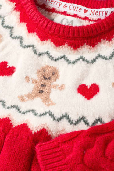 Bébés filles - Pain d'épice - pull de Noël pour bébé - motif tressé - rouge