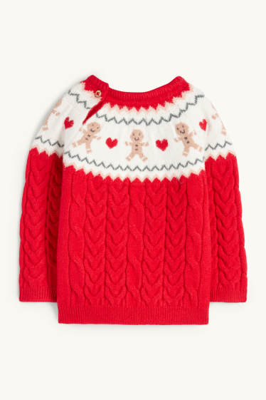 Bébés filles - Pain d'épice - pull de Noël pour bébé - motif tressé - rouge
