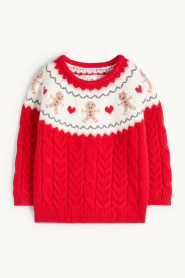 Bébés filles - Pain d'épice - pull de Noël pour bébé - motif tressé - rouge