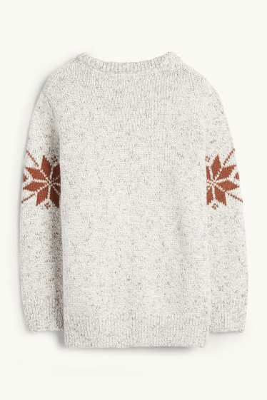 Enfants garçons - Père Noël et renne - pull de Noël - blanc-chiné