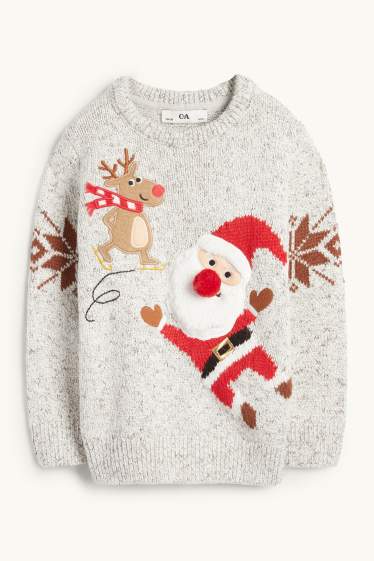 Enfants garçons - Père Noël et renne - pull de Noël - blanc-chiné