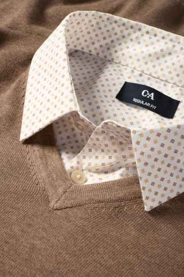 Bărbați - Set - pulover cu decolteu în V și cămașă office - 2 piese - bej deschis