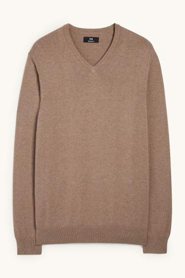 Bărbați - Set - pulover cu decolteu în V și cămașă office - 2 piese - bej deschis