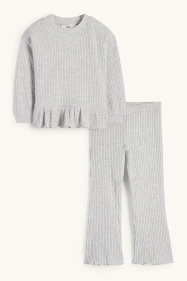 Kinderen: meisjes - Set - longsleeve en flared legging - geribd - 2-delig - lichtgrijs