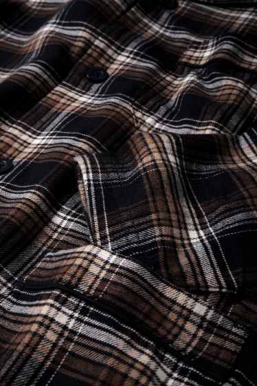 Herren - Flanell-Pyjama - kariert - dunkelblau