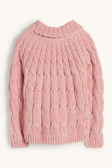 Kinder Mädchen - Chenille-Pullover - Zopfmuster - rosa