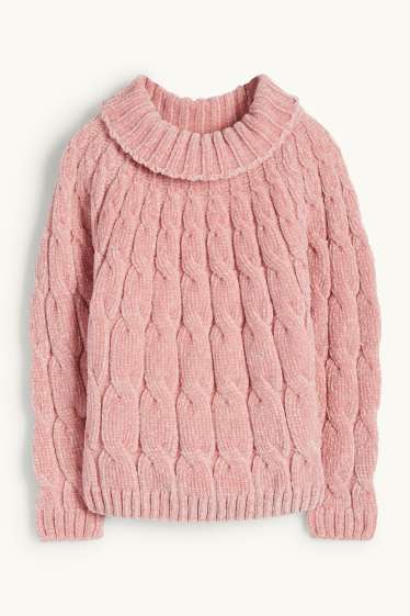Kinder Mädchen - Chenille-Pullover - Zopfmuster - rosa