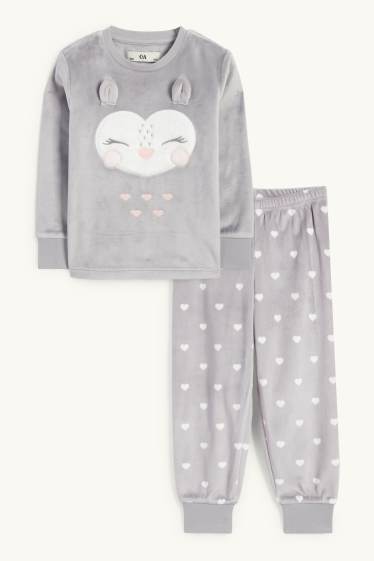 Enfants filles - Hibou - pyjama d’hiver - 2 pièces - gris