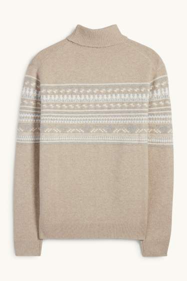 Men - Turtleneck jumper - patterned - light beige