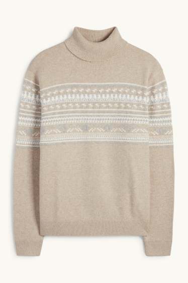 Men - Turtleneck jumper - patterned - light beige