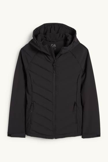 Femmes - Veste de sport chaude à capuche - finition déperlante - noir