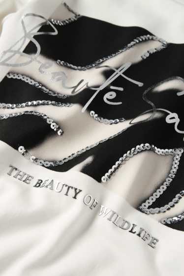 Damen - Langarmshirt - Regular Fit - Glanz-Effekt - weiß