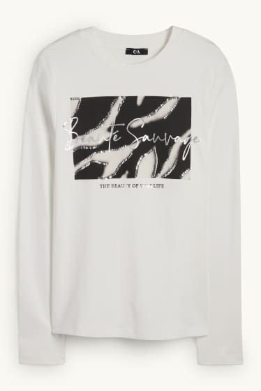 Damen - Langarmshirt - Regular Fit - Glanz-Effekt - weiß