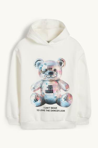 Children Girls - Teddy bear - hoodie - white
