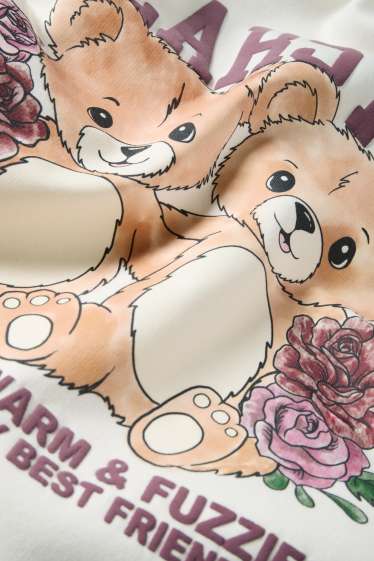 Děti - dívky - Medvídek Teddy - mikina s kapucí - krémově bílá