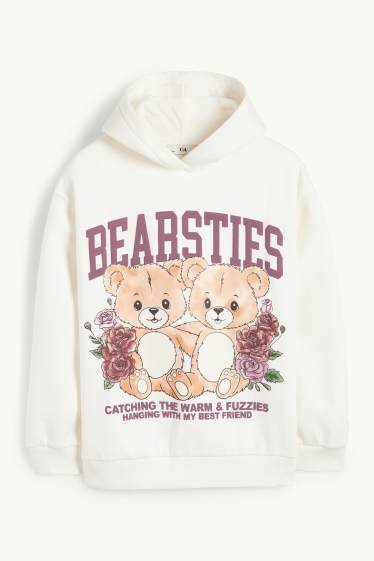 Děti - dívky - Medvídek Teddy - mikina s kapucí - krémově bílá