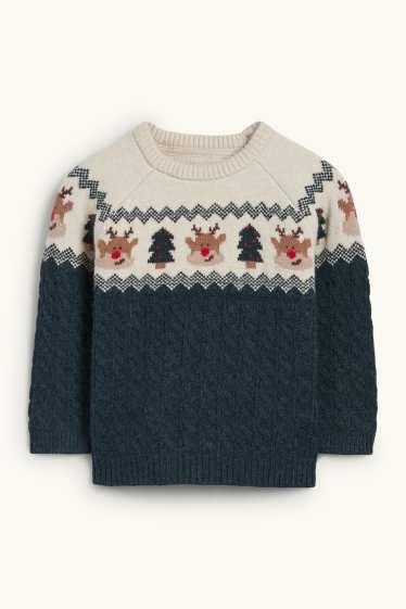 Bébés garçons - Renne et sapin - pull de Noël pour bébé - vert foncé