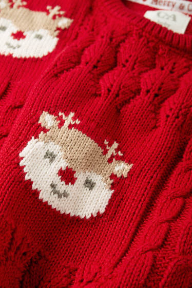Bebeluși - fete - Ren - pulover bebeluși, cu motive de Crăciun - structurat - roșu