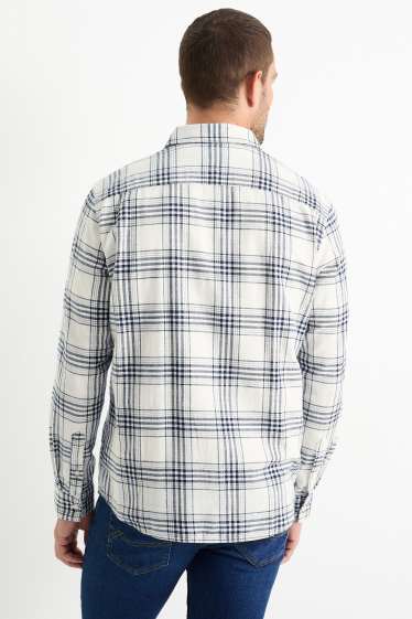 Hommes - Chemise - regular fit - col kent - à carreaux - blanc crème