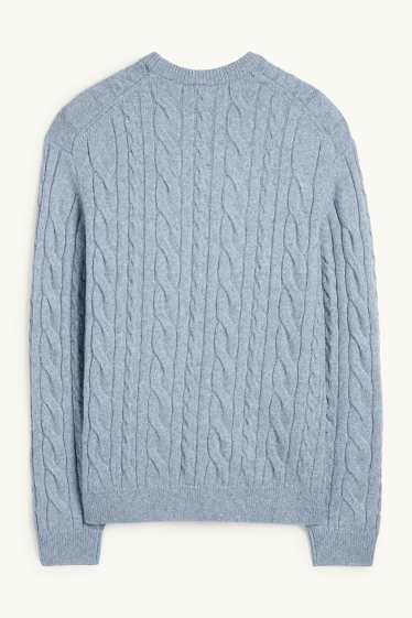 Men - Jumper - cable knit pattern - light blue