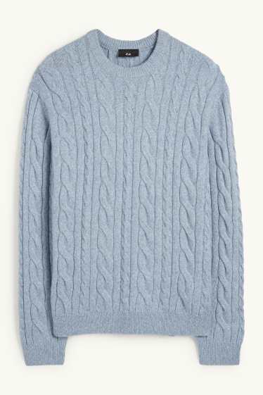 Men - Jumper - cable knit pattern - light blue