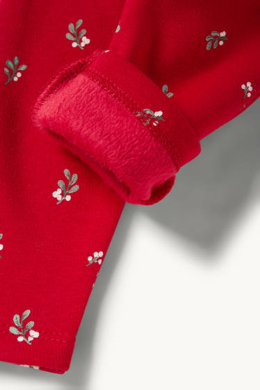 Bebeluși - fete - Ursuleț de pluș - compleu bebeluși, cu motive de Crăciun - căptușit cu pluș - alb / roșu