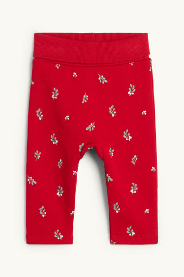 Bebeluși - fete - Ursuleț de pluș - compleu bebeluși, cu motive de Crăciun - căptușit cu pluș - alb / roșu