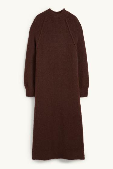 Dames - Gebreide jurk - straight fit - donkerbruin