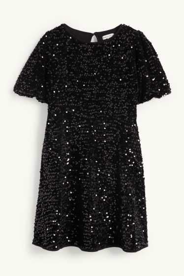 Kinderen: meisjes - Fluwelen jurk met pailletten - zwart
