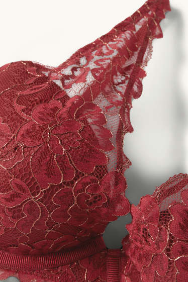 Dames - BH met beugels - PLUNGE - voorgevormd - donkerrood