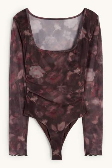 Femmes - Body - filet - à fleurs - marron foncé