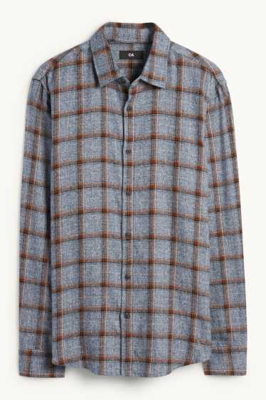 Hommes - Chemise - regular fit - col kent - à carreaux - bleu foncé