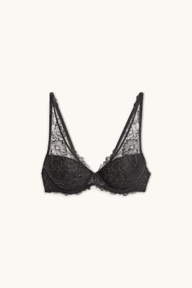 Dames - BH met beugels - PLUNGE - voorgevormd - zwart