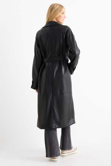 Damen - Mantel - Lederimitat - schwarz
