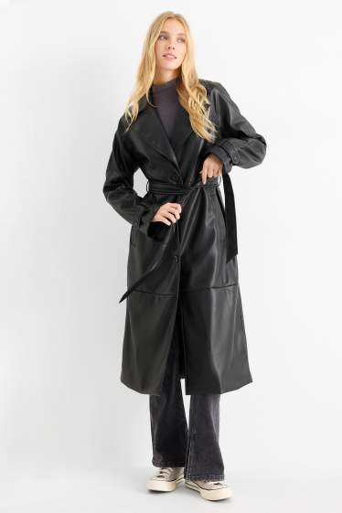 Damen - Mantel - Lederimitat - schwarz