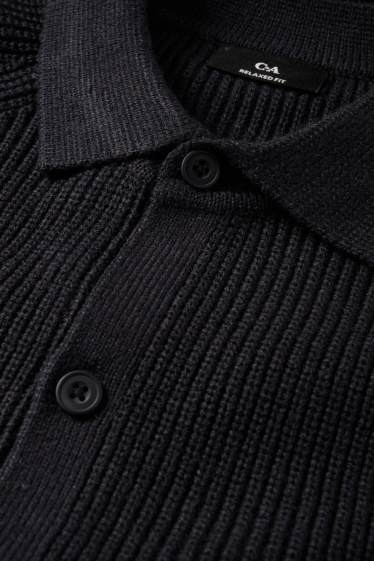 Uomo - Cardigan - a coste - blu scuro