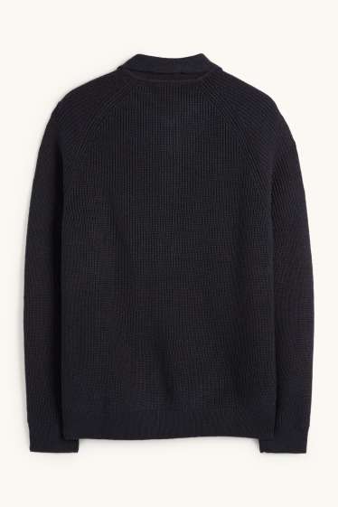 Uomo - Cardigan - a coste - blu scuro