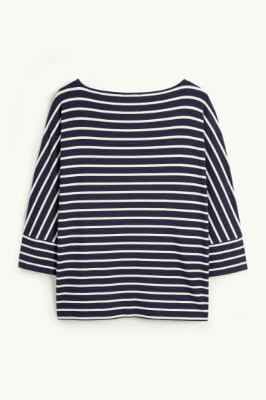 Femei - Tricou cu mânecă lungă - regular fit - cu dungi - albastru închis / alb-crem