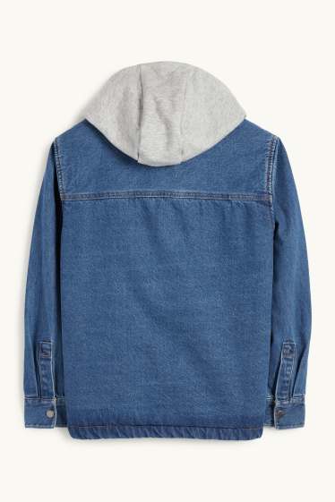 Kinder Jungen - Jeans-Hemdjacke mit Kapuze - jeansblau