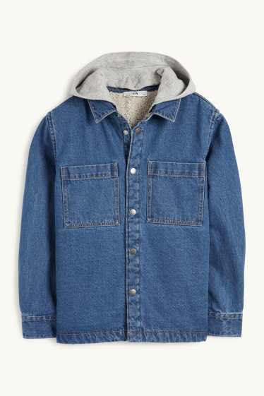 Kinder Jungen - Jeans-Hemdjacke mit Kapuze - jeansblau