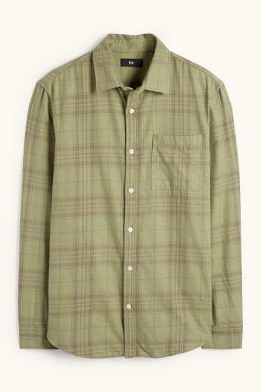 Hommes - Chemise en flanelle - regular fit - col kent - à carreaux - vert