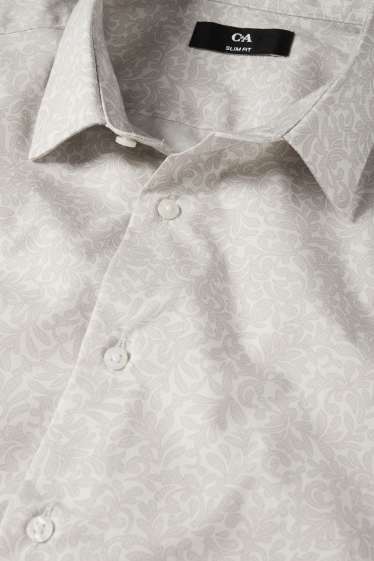 Hommes - Chemise de bureau - slim fit - col Kent - à motif - gris clair