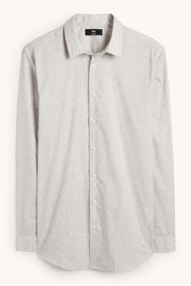 Hommes - Chemise de bureau - slim fit - col Kent - à motif - gris clair