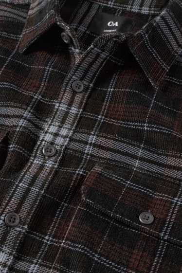 Hommes - Chemise en velours côtelé - loose fit - col kent - à carreaux - noir