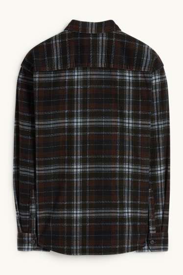 Hommes - Chemise en velours côtelé - loose fit - col kent - à carreaux - noir