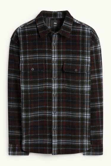 Hommes - Chemise en velours côtelé - loose fit - col kent - à carreaux - noir