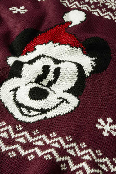 Damen - Weihnachtspullover - Micky Maus - bordeaux