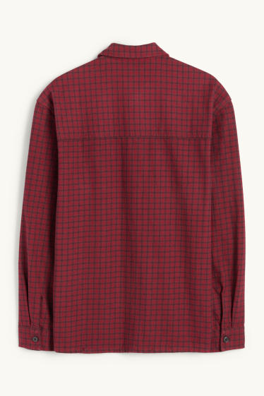 Hommes - Chemise - relaxed fit - col kent - à carreaux - rouge foncé / noir