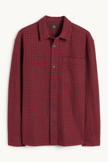 Hommes - Chemise - relaxed fit - col kent - à carreaux - rouge foncé / noir