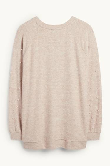 Dámské - Mikina s perlami - světle béžová